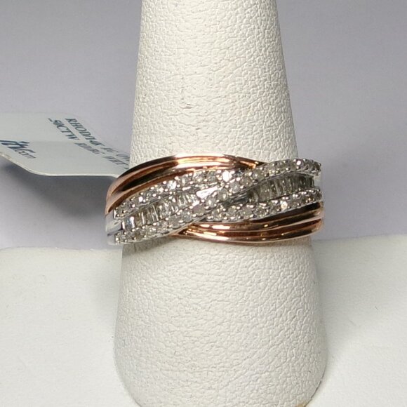 JTV‎ .50ctw Baguette Round Diamond Twist Ring Rhod/14k Rose Gold Sterling Ring 9 - Picture 1 of 4
